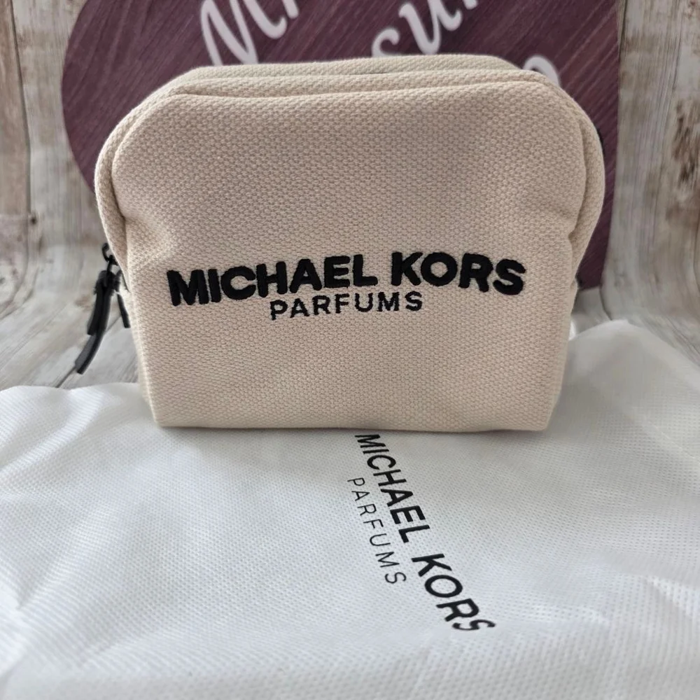 Michael Kors Beige Black Cosmetic Bag